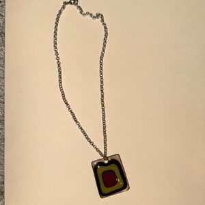 Murano Glass Modern  Silver Necklace with Red and Yellow Pendant